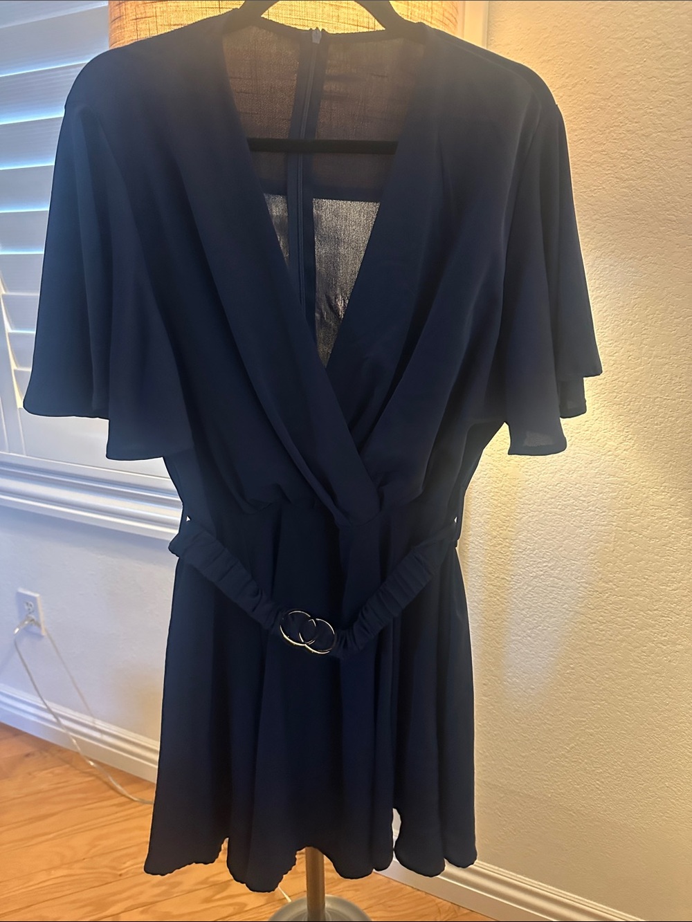 Armani Exchange Navy Wrap Dress with Gold Ring Belt